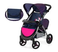 Bayer Design 39454AA Landau Jumeaux pour poupée, Poussette Double, réglable, Panier intégré, Sac à bandoulière