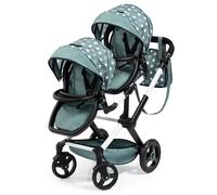 Bayer Design - Landau jumeaux pour poupée Twin Xeo - Réglable, panier & sac - Vert étoiles