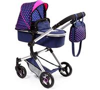 Bayer Design Landau pour poupée Neo Vario 18454AA avec sac à langer et panier, transformable en voiture de sport, réglable en hauteur, moderne, bleu avec motif licorne et cœur
