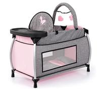 Bayer Design Lit de poupée avec Chaise Haute intégrée | plateau repas, mobile, couette, oreiller, moderne, pour poupées jusqu'à 46 cm, pour les jeux de rôle des enfants