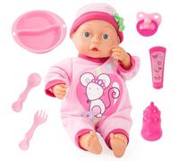 Bayer Design Poupée bébé 33 cm, 24 Sons de bébé, avec Accessoires | poupon avec tétine, biberon et couverts et assiettes, corps souple, à câliner, pour les jeux de rôle