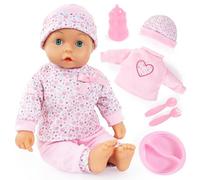 Bayer Design Poupée bébé 36 cm, vêtements supplémentaires, Accessoires | yeux dormeurs, corps souple, à câliner, pull et bonnet supplémentaires, couverts, assiette, biberon, pour jeux de rôle