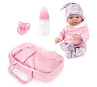 Bayer Design Poupée bébé Reborn 38 cm avec Sac Doudou Accessoires | Réaliste avec bouteille, tétine, couverture, coussin, sac de transport - Cadeau pour filles et garçons