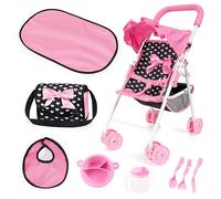 Bayer Design Poussette Canne de poupée avec Sac et Accessoires | roues doubles, ceinture de sécurité, pliable, panier intégré, poignée souple, matelas à langer, gobelet, bavoir, accessoires