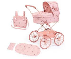 Bayer Design Poussette Landau de poupée nostalgique avec Sac | landau de poupée classique avec grandes roues, coussin, sac, poignée haute, pour poupées jusqu'à 46 cm, panier intégré
