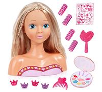 Bayer Design Tête à coiffer et maquiller avec Accessoires | tête à coiffer enfant 27 cm, cheveux blonds, brosse, maquillage, nombreux accessoires pour les cheveux