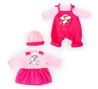 Bayer Design 84619AG Vêtements pour poupée de 40-46cm, Accessoires pour poupées, Salopette, Haut, Bonnet et Robe, Ensemble, Tenue avec Licorne