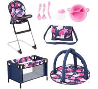 BAYER Set 9 en 1 Lit de Voyage pour poupée bleu avec étoiles