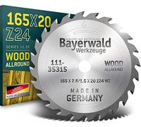 Bayerwald - Lame de scie circulaire portative Carbure de tungstène pour le bois - Ø 165 mm x 2,6 mm x 20 mm | Denture alternée (24 dents/grossier) | sans trous secondaires