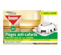 Baygon Pièges Anti-Cafards - Protection de la cuisine - 3 Mois d'Efficacité Continue - Sans Odeur - 6 Boîtes d'Appât