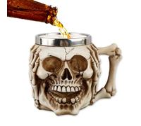 BAYINBROOK 3D Tasse en Acier Inoxydable, Mug Crâne Gothique, Chope Médiévale en Forme de Crâne et Tasse à Café, Idée Cadeau Halloween Créative, Verre Unique au Style Vintage (A)