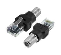 BaYiToo Lot de 2 adaptateurs de convertisseur RF vers RJ45, convertisseur coaxial de type F femelle vers RJ45 mâle, adaptateur coaxial vers Ethernet pour testeur de ligne de câble (noir)