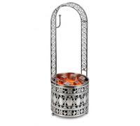Bayli Récipient à charbon pour chicha - Hauteur : 49 cm - Panier à charbon pour chicha à eau - Panier à charbon de barbecue avec support de pince - Panier à charbon - Argent - Accessoire de charbon