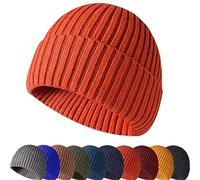 Baynetin Chapeau d'hiver Bonnet Unisexe Roulé Manchette Rétro Travailleur Marin Casquette,Bonnet de Trawler,Fisherman Beanie, Doux et léger Bonnet de Trawler Watch (Orange)