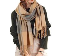 Baynetin Écharpe d'hiver pour Femme, Écharpe de Couverture Chaude à Carreaux pour l'hiver, Chaudes Réversibles Gland Plaid Couverture Laine Tartan Écharpe Châle (Jaune Gris)