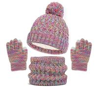 Baynetin Echarpe et Gants Bonnet Ensemble 3Pièces, Enfant Tricoté Tour de Cou Chaud Bonnet Gants à écranTactiles, Hiver Accessoires pour Fille Garçon 2-8 Ans Ski Activité de Plein Air