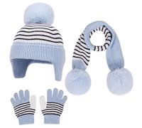 Baynetin Ensemble Bonnet Écharpe Gants d'Hiver pour Enfants - Bonnet à Rabats en Laine avec Pompon Filles Accessoires pour Les Enfants Tout-Petits âgés de 1 à 6 ans (Bleu Ciel)