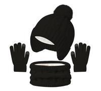 Baynetin Ensemble d'hiver 3 pièces pour enfants : bonnet tricoté à rabat d'oreille avec pompon, gants pour écran tactile et écharpe circulaire pour garçons et filles de 3 à 8 ans, accessoires doublés