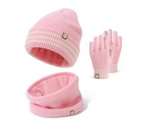 Baynetin Ensemble Hiver 3 Pièces pour Enfants | Bonnet Thermique + Cache-cou Polaire & Moufles Tactiles (4-10 ans) | Doublure Polaire Souple Anti-Vent, Taille Élastique pour Ski/Jeux de Neige