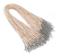 BAYNOPURIN Cordon Collier Lot de 50 cordons en cuir 1,5 mm couleurs mélangées avec fermoir, corde tressée réglable for la fabrication bijoux, collier et bracelet à faire soi-même(Beige)