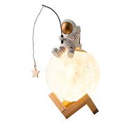 BAYORE Veilleuse en forme de lune imprimée en 3D pour chambre d'enfant avec figurine d'astronaute en résine, veilleuse pour enfants avec support, lampe lune 3D personnalisée