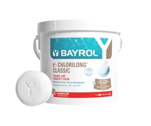 BAYROL e-Chlorilong Classic 5 kg - Chlore Lent Piscine Galet Longue Durée | 92% de substance active, 1 galet de 200g / 20-30 m³ par semaine, skimmer ou doseur flottant, production européenne
