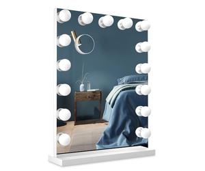 Bayt Miroir Coiffeuse LED, Miroir Maquillage Hollywood, 60x43 cm, Blanc | Grossissant x10 amovible, intensité réglable au toucher, ampoules remplaçables, chambre, dressing, salle de bain