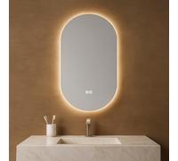 Bayt Miroir de salle de bain - Miroir mural ovale avec éclairage - Anti-buée - 2 modes d'éclairage - 50 x 90 cm - Blanc