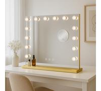 Bayt Miroir Maquillage Hollywood avec Éclairage 58x46 cm - Miroir LED Dimmable avec Grossissement 10x - Or