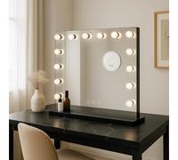 Bayt Miroir Maquillage Hollywood avec Éclairage 58x46 cm - Miroir LED Dimmable avec Grossissement 10x - Noir