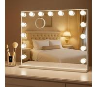 Bayt Miroir Maquillage Hollywood avec Éclairage 58x46 cm - Miroir LED Dimmable avec Grossissement 10x - Blanc