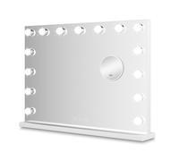 Bayt Miroir Maquillage Hollywood Lumineux 58x46 cm, 18 LED dimmables, Blanc | Écran tactile, 3 couleurs de lumière, grossissant x10 amovible, mémoire, à poser sur coiffeuse ou fixation murale