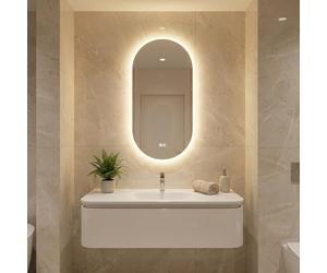 Bayt Miroir Salle de Bain LED Ovale 50x90 cm, Anti-buée, Tactile 2 Modes | Éclairage blanc froid et chaud, verre HD sans distorsion, montage mural, idéal maquillage, rasage, coiffeuse et entrée