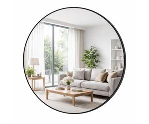 Bayt Miroir Salle de Bain Rond Noir (50 cm) - Miroir Mural Design Industriel - Cadre en Métal Résistant à l'Humidité - Idéal Aussi comme Petit Miroir Entrée, Salon & Chambre