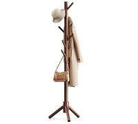 Bayt Porte Manteau sur Pied Bois, 8 Crochets, 3 Hauteurs, 175 cm, Marron | Vestiaire d'entrée et valet de chambre, patères de 12 cm, largeur 47 cm, pour couloir, chambre ou bureau