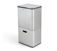 Bayt Poubelle Cuisine 60L en Acier Inoxydable, Poubelle Tri Sélectif 2 Bacs pour Recyclage Vertical (27L+33L), Poubelle Double Compartiment Compacte et Gain de Place, Argent