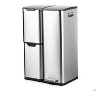 Bayt Poubelle Cuisine 60L - Poubelle à Pédale - Tri des Déchets 3 Compartiments - Inox - Argent