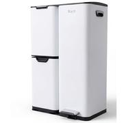 Bayt Poubelle Cuisine - Poubelle 60 Litres - Poubelle à Pédale 60L - Tri des Déchets 3 Compartiments - Corbeille à Pédale Inox - Blanc