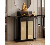 BAYTEWJX Bouddha Autel Étagère Sanctuaire Élégante Table D'offrande en Bois avec Tiroirs et Rangements pour Salons Bureaux et Temples.(Dark Walnut,140x40x119cm)