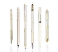BAYTORY 5Pcs Stylos à Encre Gel et 1 Surligneur à Encre Noire à Séchage Rapide - Pointe Fine de 0,5 mm - Stylos à Bille Rétractables Pour Écriture Lisse - Fournitures Scolaires et Journal (Beige)