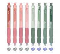 BAYTORY 8 Stylos Gel Effaçables Rétractables, Bleus et Noirs à Pointe Fine de 0,5 mm Avec Gomme Mignonne, Écriture Lisse à Séchage Rapide, Fournitures Pour Prise de Notes à l'école (Rose & Vert)