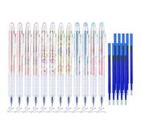 BAYTORY Lot de 12 Stylos à Encre Gel Rétractables à Pointe Fine de 0,5 mm Avec Gomme Transparente, 12 Stylos à Encre Bleue et 10 Recharges, Ecriture Lisse Pour Prendre Des Notes et Mots Croisés