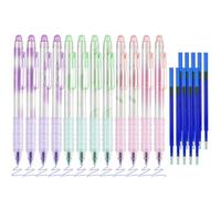 BAYTORY Lot de 12 Stylos à Encre Gel Rétractables à Pointe Fine de 0,5 mm Avec Gomme Transparente, 12 Stylos à Encre Bleue et 10 Recharges, Ecriture Lisse Pour Prendre Des Notes et Mots Croisés