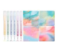 BAYTORY Lot de 200 feuilles de notes adhésives transparentes, 6 marqueurs colorés à double extrémité, 3 x 3 notes adhésives transparentes à paillettes, notes autocollantes imperméables, faciles à