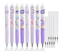 BAYTORY Lot de 4 stylos à encre gel effaçables, 4 stylos à encre bleue, 4 stylos noirs et 10 recharges noires, joli stylo rétractable avec gomme, pointe fine de 0,5 mm, pour mots croisés (violet)