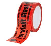 baytronic 1 rouleau de ruban adhésif d'avertissement en polypropylène « Vorsicht Glas » - 66 m x 50 mm - Rouge