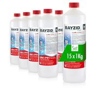 BAYZID® Chlore Liquide 15 x 1 kg - Désinfectant Piscine à Action Rapide, 13-15% de Chlore Actif - pour Systèmes de Dosage Automatique - Clarifiant Eau Cristalline - Idéal Spa, Jacuzzi, Pataugeoire