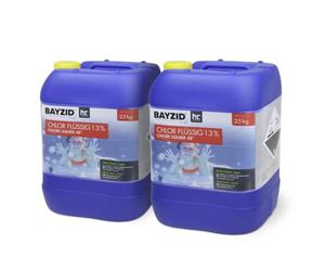 BAYZID® Chlore Liquide 2 x 25 kg - Désinfectant Piscine à Action Rapide, 13-15% de Chlore Actif - pour Systèmes de Dosage Automatique - Clarifiant Eau Cristalline - Idéal Spa, Jacuzzi, Pataugeoire