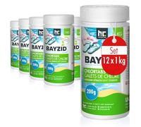 BAYZID® Galets de Chlore Lent 12 x 1 kg - Traitement Piscine et Bassin - Haute Teneur en Chlore (200 g)