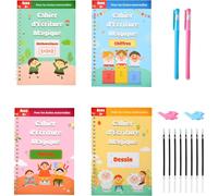 Bazar&co Lot De 4 Cahiers D'ecritures Magiques Pour Enfants En Français + 2 Stylos + 8 Recharges + 2 Grip + 1 Pochette Calligraphie +3 Ans De La Maternelle Au Ce2